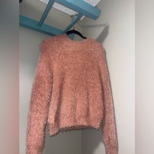 Sweater Pink Rose Fuzzy Sweater Size Medium